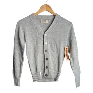 Vintage Barrel Kids Knit Cardigan Sweater Size 14 Gray NWT USA Unisex Deadstock
